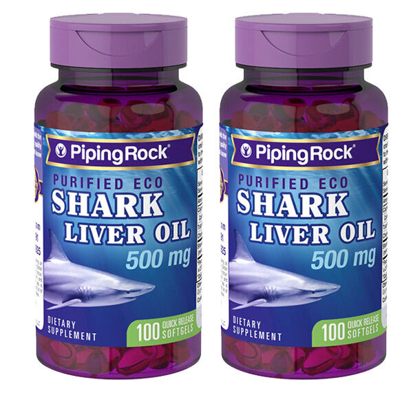 Shark Liver Oil 500 mg/Squalene/Alkoxyglycerols 2X100 0r 1X200 gels Piping Rock