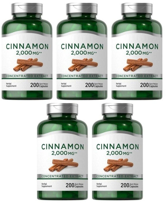 Cinnamon 2000mg Bark 5X200Caps Naturally Occurring Antioxidants ***1000 Caps***