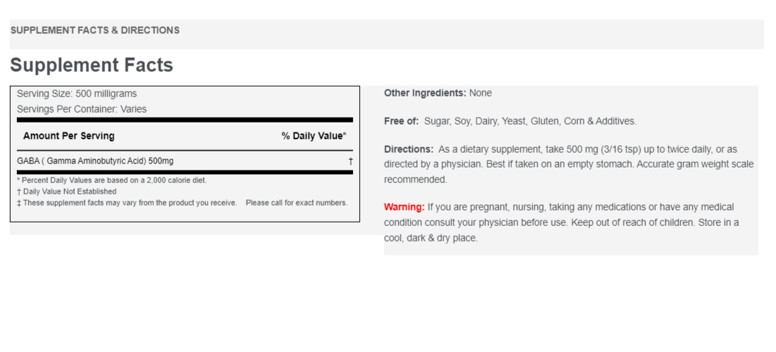 Gaba 1000mg Bulk 100 servings 100 gram Bag 1500mg 66serv Gamma Aminobutyric Acid