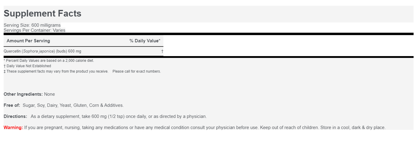 Quercetin 300mg 120 Caps 600mg (Quercetin Dihydrate) Sephora Japonica