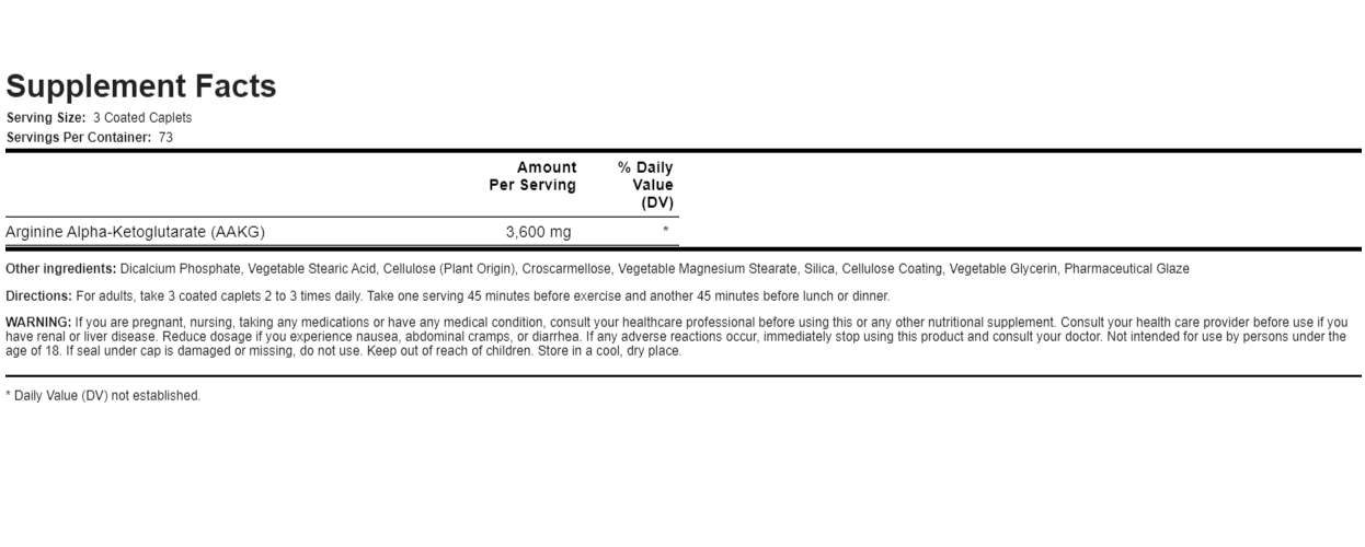 NOS Nitric Oxide Booster Booster Arginine Alpha-Ketoglutarate AAKG 3600mg 220Cps