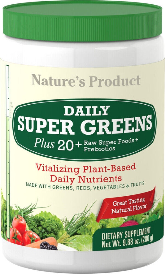 Nature Super Greens Powd Fruits Vegetables 9.88oz Raw Super Foods Probiotic Bal.
