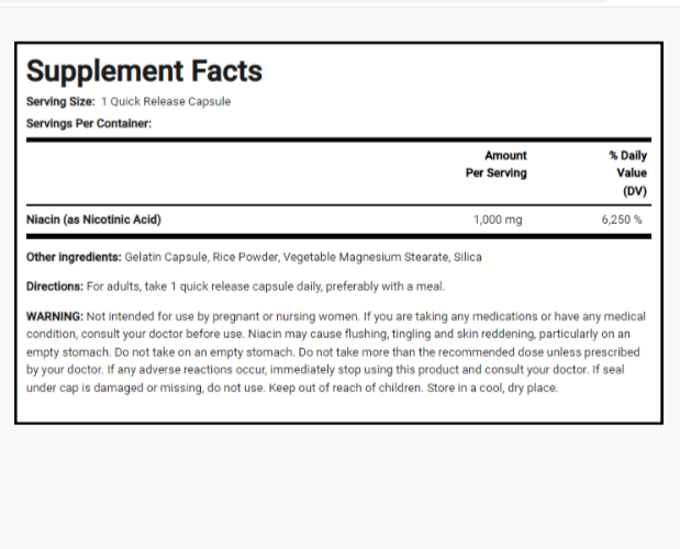 Niacinamide (Niacin) Vitamin B-3, Niacin 1000mg, 200Caps