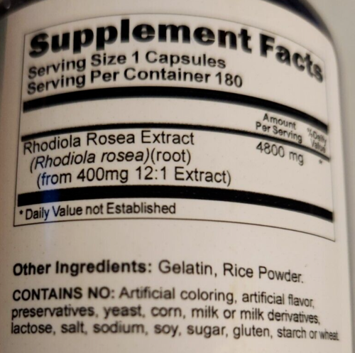 Rhodiola Rosea Root Extract High Potency 4800mg 5X180 Caps