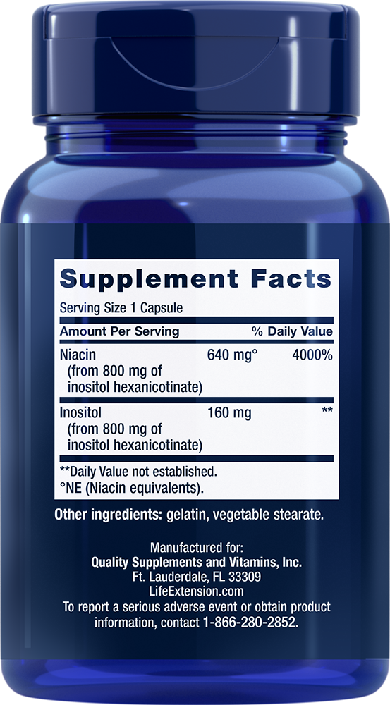 No Flush Niacin 640mg | Life Extension | 100 Capsules | Inositol Hexanicotinate | Vitamin B3