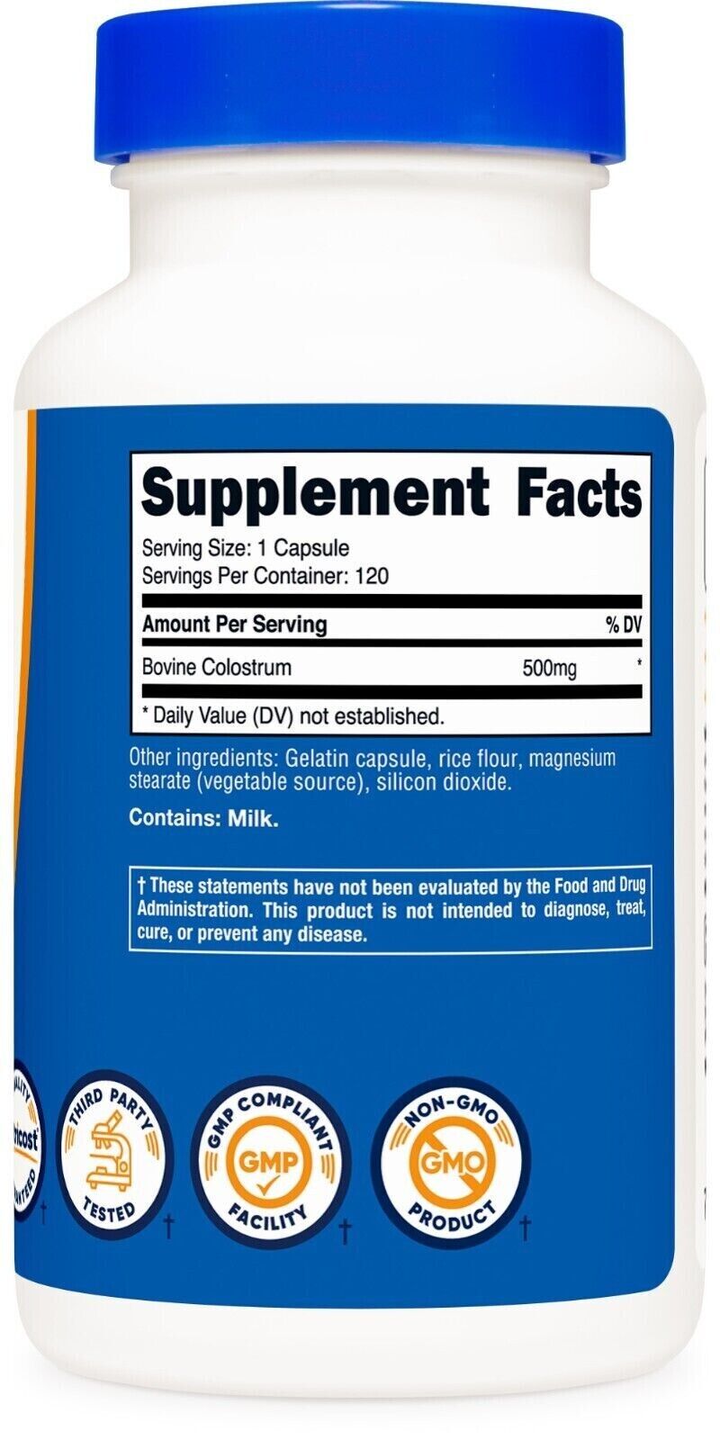 Colostrum 500mg 120 Caps Gluten Free/Non-GMO Nutricost Contains Lactoferrin