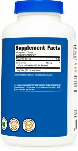 Saffron 88.5mg 240 Capsules Nutricost Non GMO/Gluten Free/Vegeterian 0.3% Safran