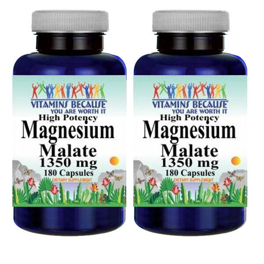 Magnesium Malate High Potency 1350mg 2X180 Caps Vitamins Because