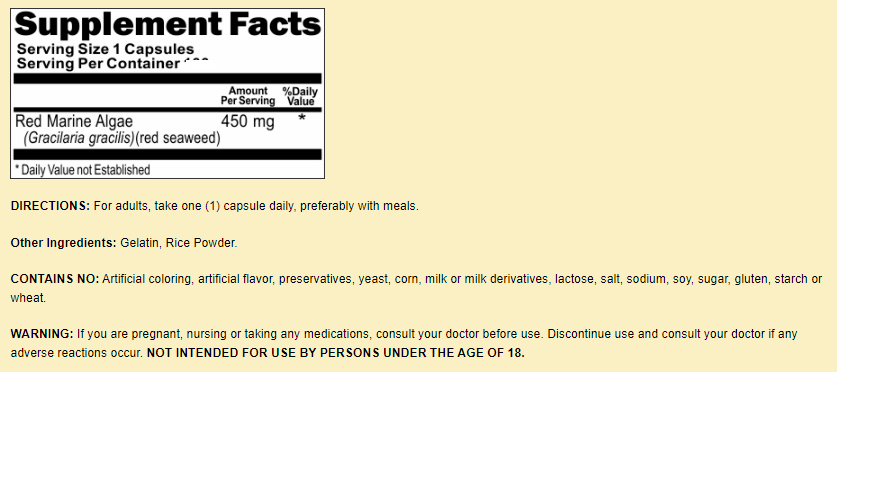 Red Marine Algae 450mg 5X200Caps Non-GMO & Gluten Free Red Seaweed 900mg per 2