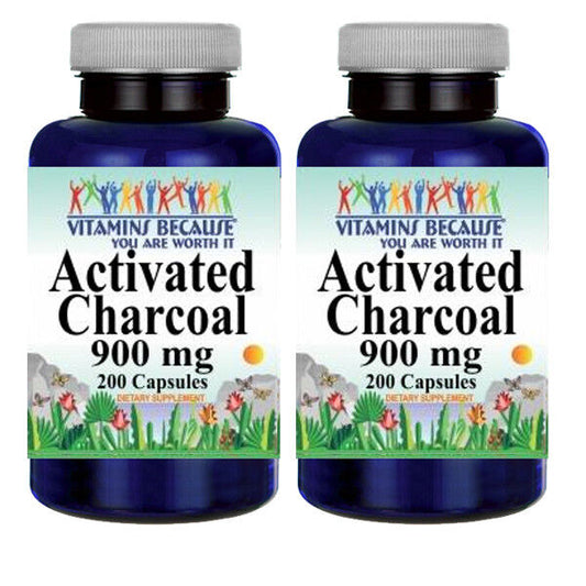 Activated Charcoal High Potency 900mg 2X200 Caps by Vitamins Because