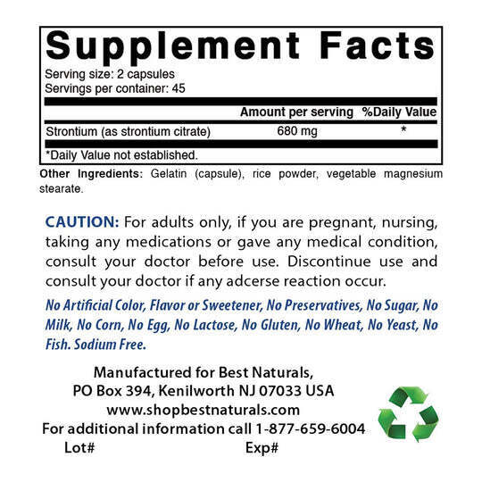 Strontium 680mg Gluten-Free/No Preservatives 90 Caps