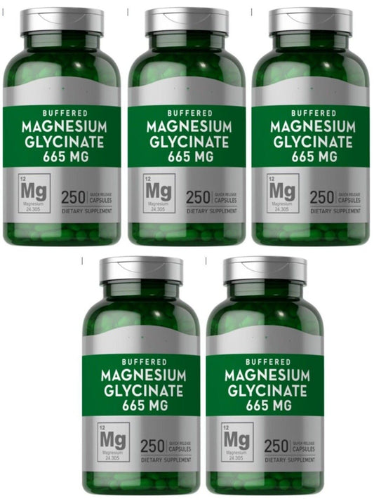 Magnesium Glycinate 665mg 5X250 Caps Buffered Chelate Magnesium Bisglycinate