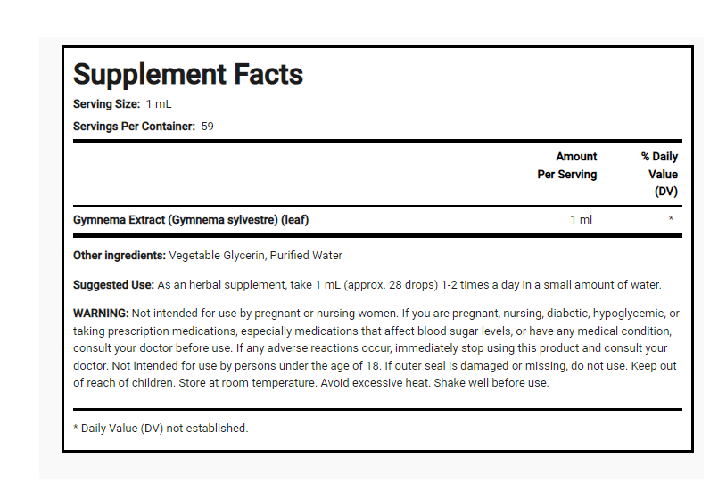 Gymnema Sylvestre Leaf Extract 1000mg Alcohol Free - 2 fl oz