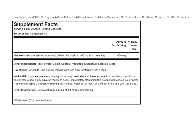 Piping Rock Maitake Mushroom Extract 1600mg 2X120 Capsules (Grifola frondosa)