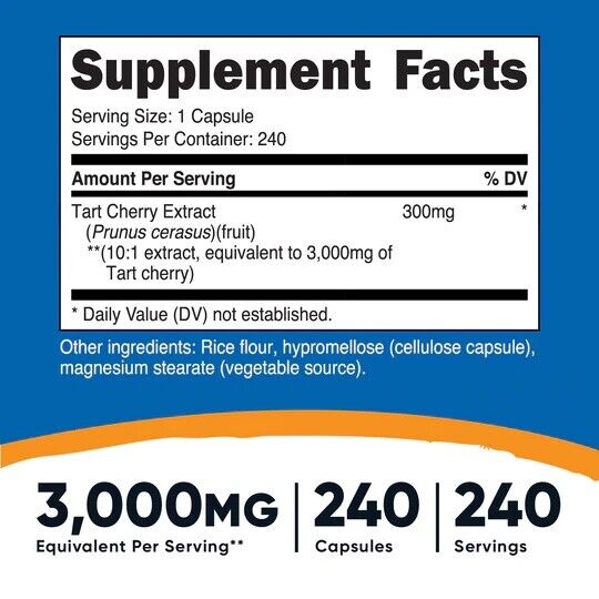 Tart Cherry Extract 3000mg 3X240 Vegetarian Caps Nutricost