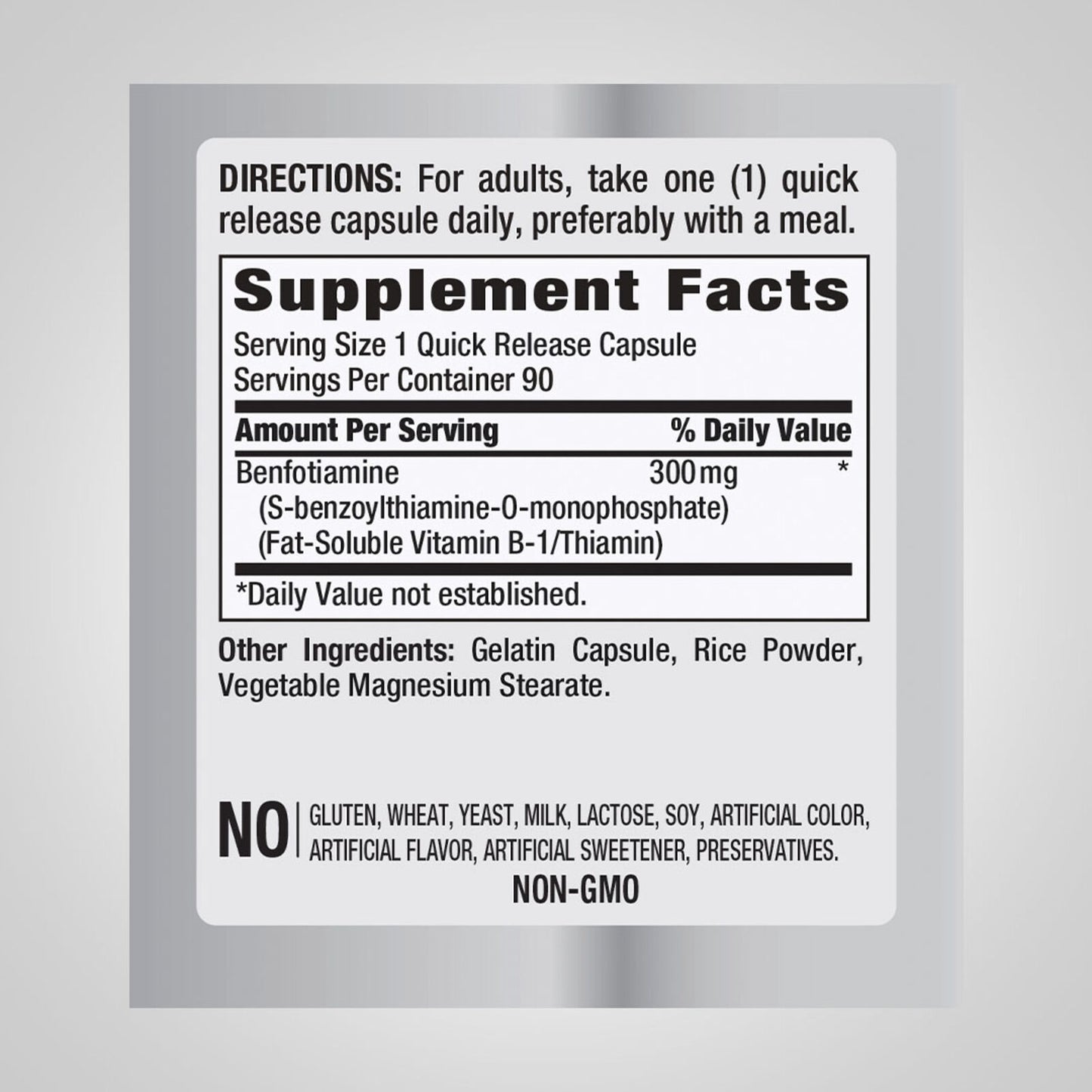 Mega Benfotiamine 300mg 90 Caps Vitamin B1 Non-GMO/Gluten Free Vitamin B Vomplex