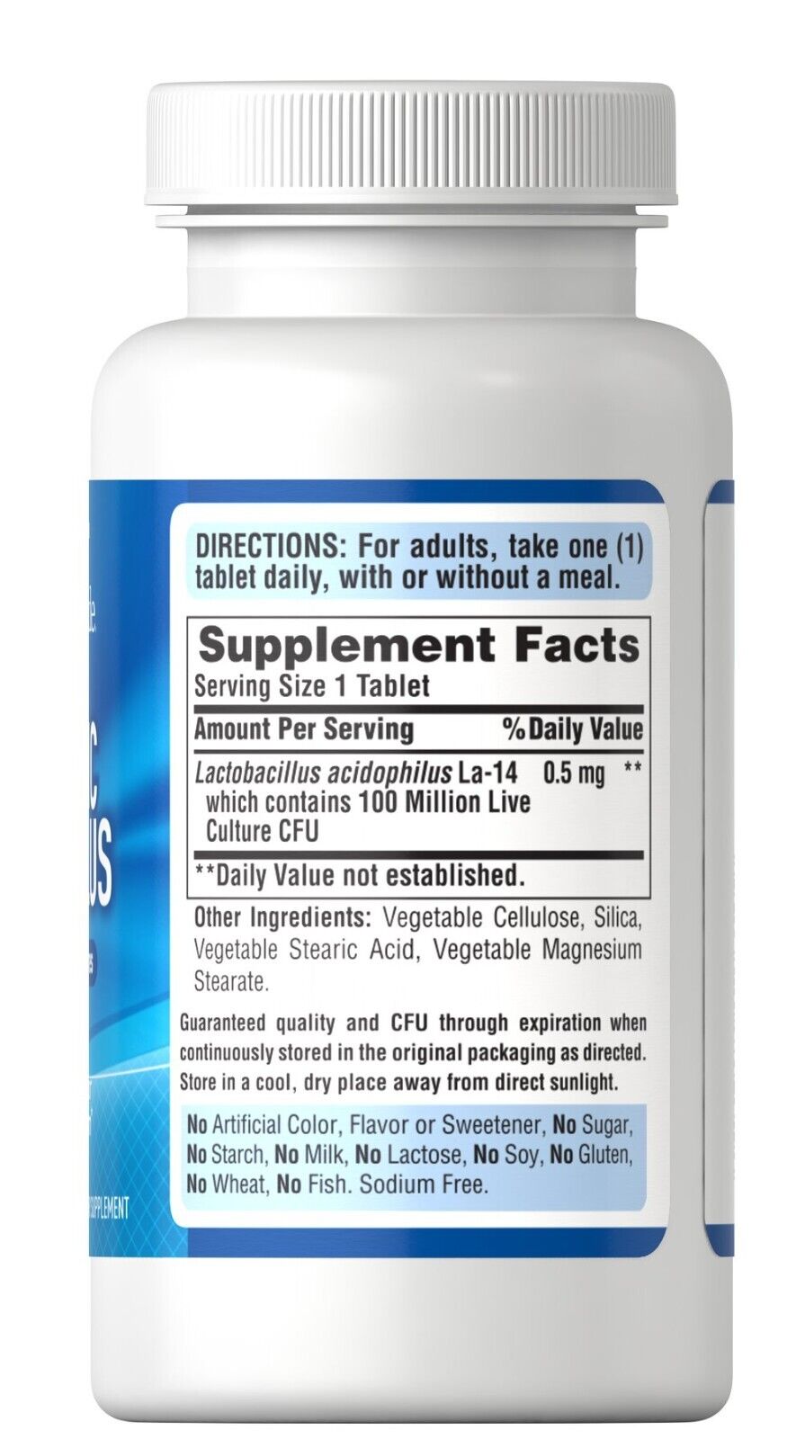 Puritan's Pride Probiotic Acidophilus 100 caps/Tabs - 100 Million Cultures