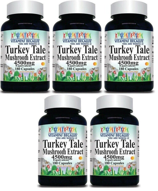 Turkey Tail/Tale Mushroom 4500mg Antioxidant Digestive Immune Support 5X180Caps