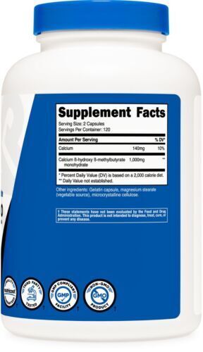 HMB 1000mg (Beta-Hydroxy Beta-Methylbutyric) 240 Caps Amino Acid Nutricost