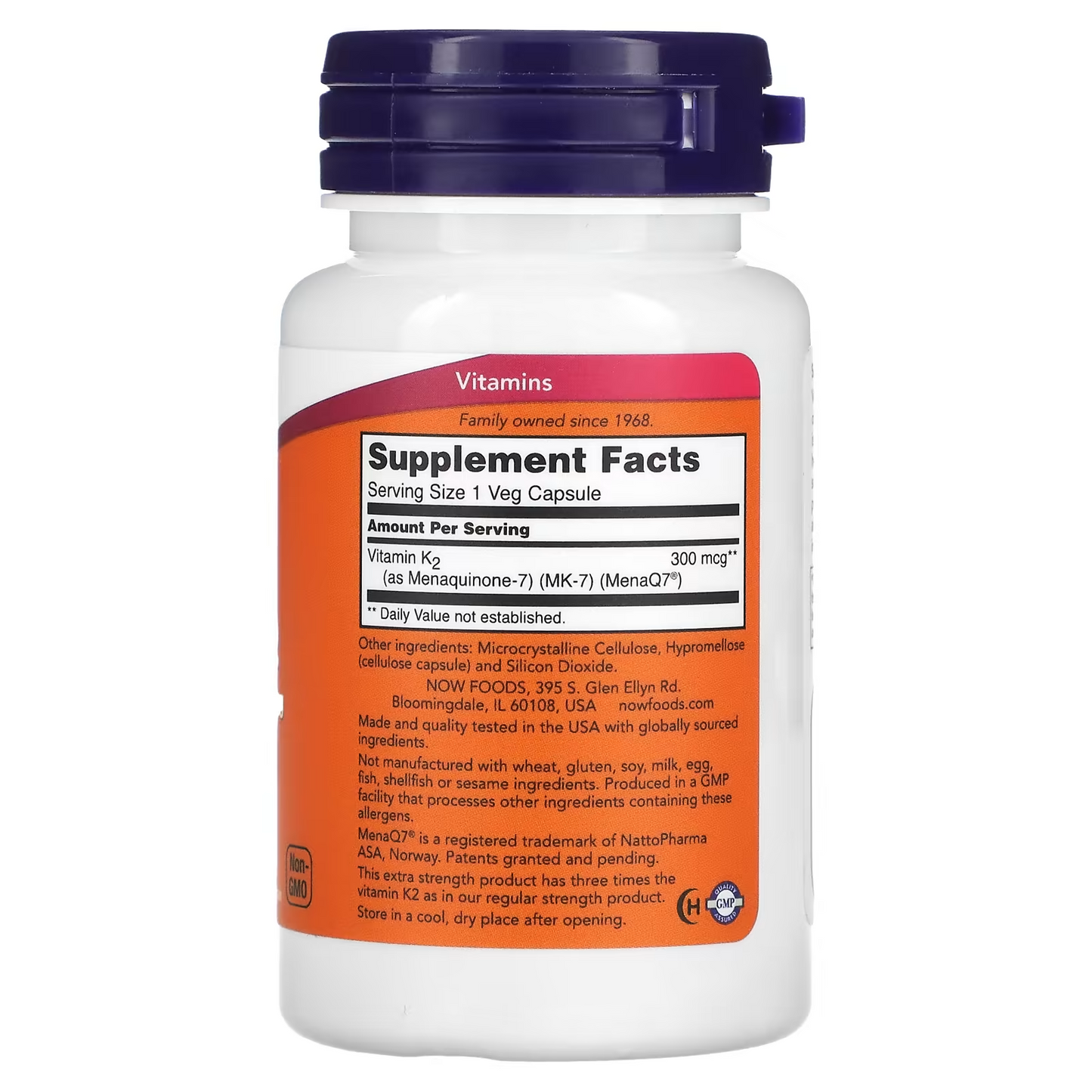 Now Foods MK-7 300mcg Vitamin K-2 Extra Strength 60 caps Mena Q7 Menaquinone-7