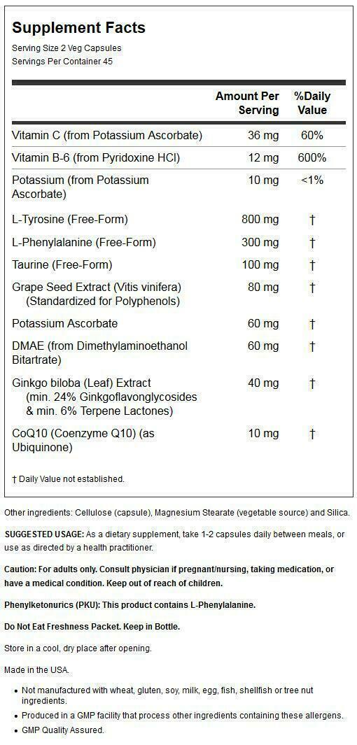 NOW Foods True Focus 90Caps Grape Seed Extract/DMAE/Gingko/Coq10/Tyrosine