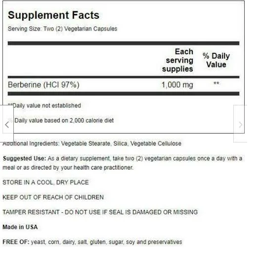 Only Natural Berberine 1000 mg 5X50 Vegetarian Capsules