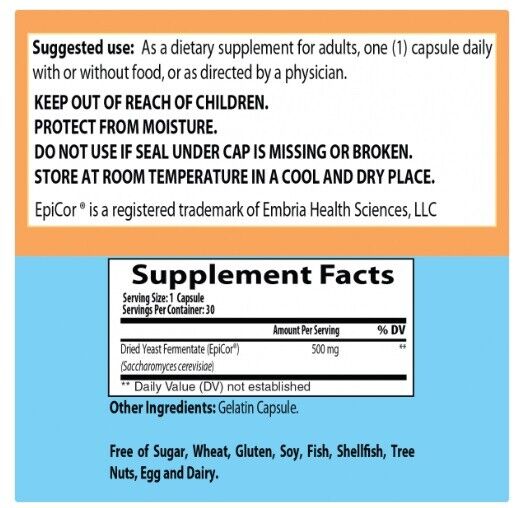 Epicor 500mg 30 Caps Saccharomyces cerevisiae Activates NK Cell/Body Defense