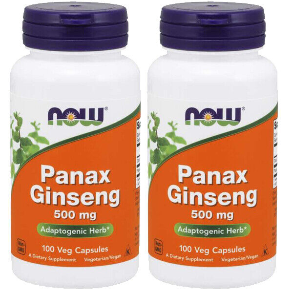 Panax Ginseng 500mg 2X100 Capsules NOW Foods Kosher 1000mg per 2 Caps