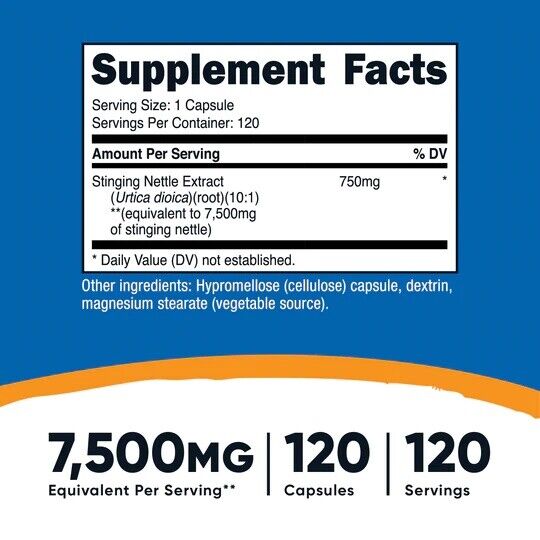 Stinging Nettle Root 7500mg Extract 120 Caps Nutricost