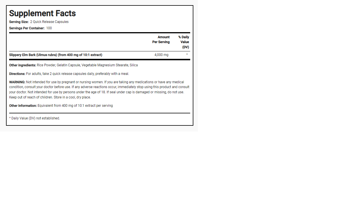 Slippery Elm Bark 4000mg 200 Caps