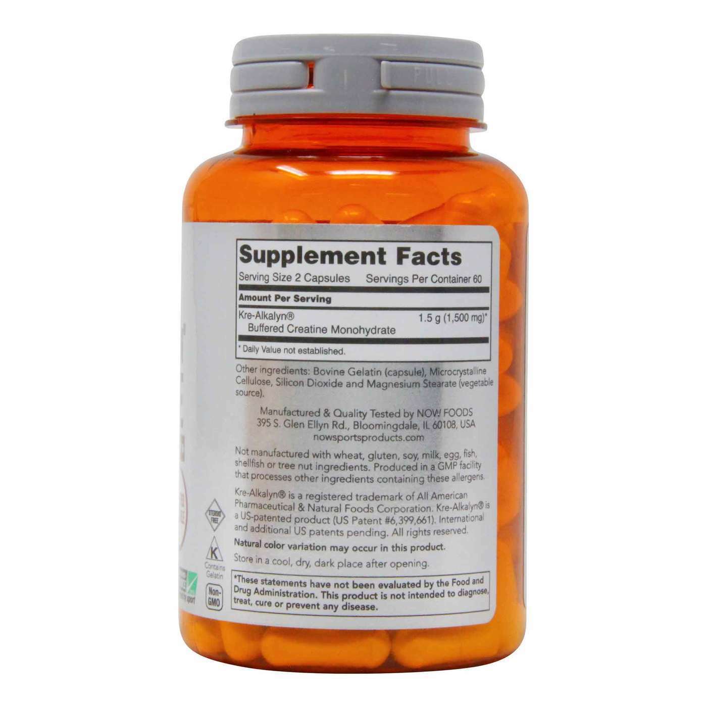 Now Foods Sports Kre-Alkalyn Creatine 750mg 120caps Kosher/Vegan/Non GMO