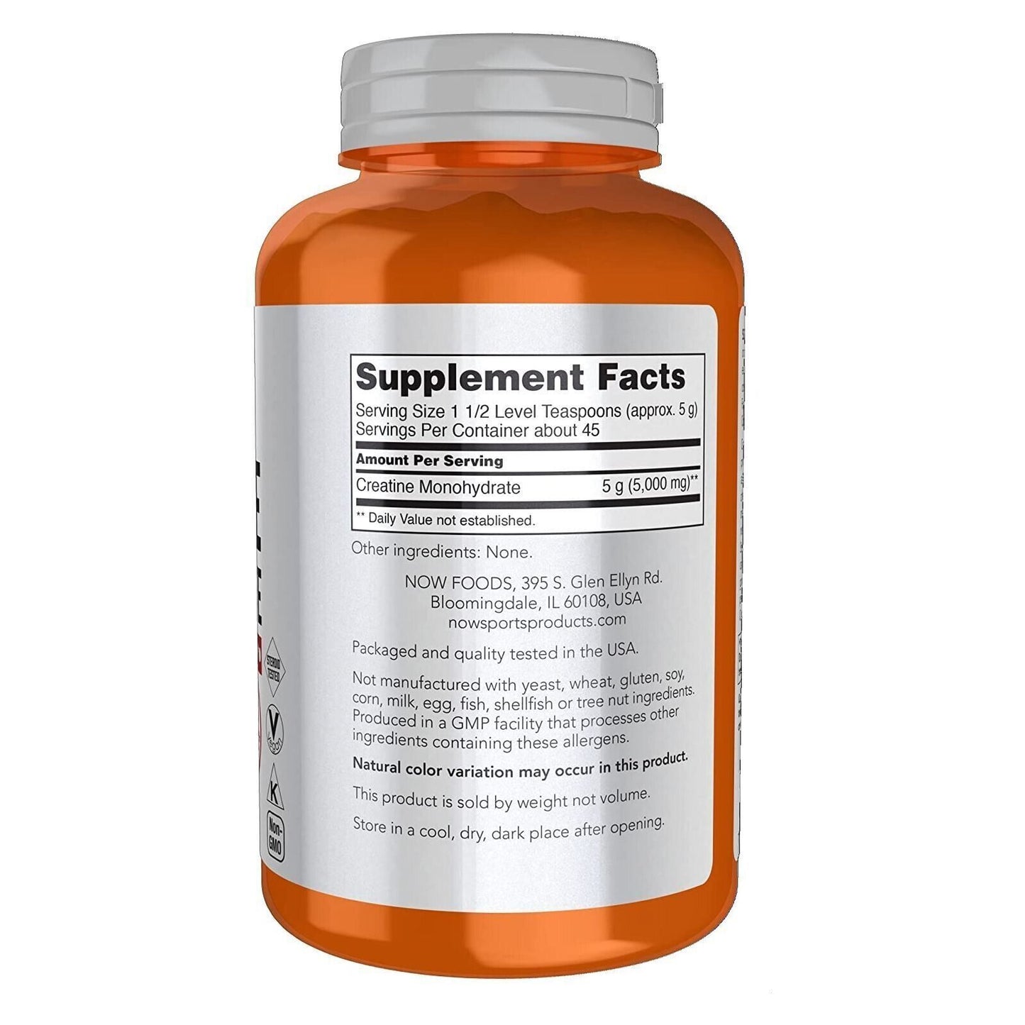 Now Foods Creatine Monohydrate 5000mg Powder 8oz Kosher/Non GMO/Vegan