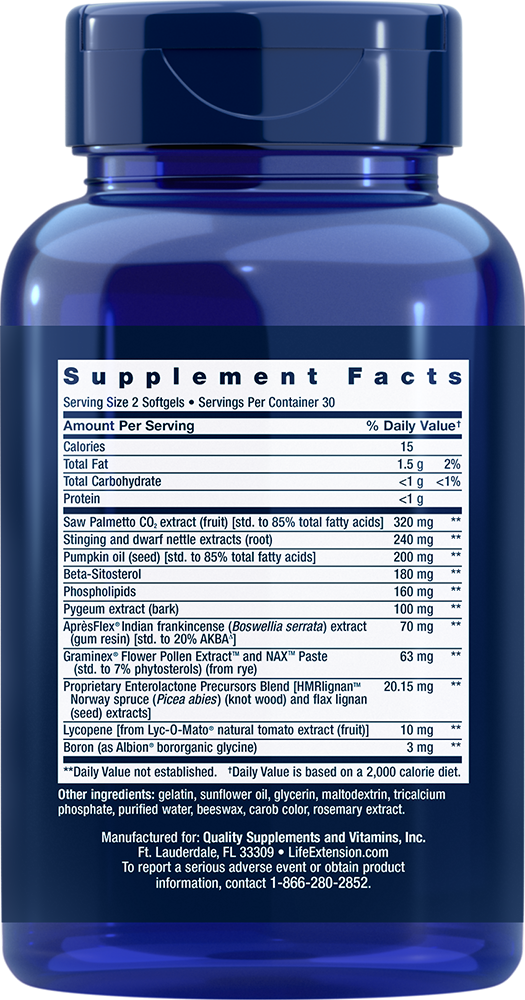 Life Extension Ultra Natural Prostate 60 gels Pygeum/Beta Sitosterol/Graminex