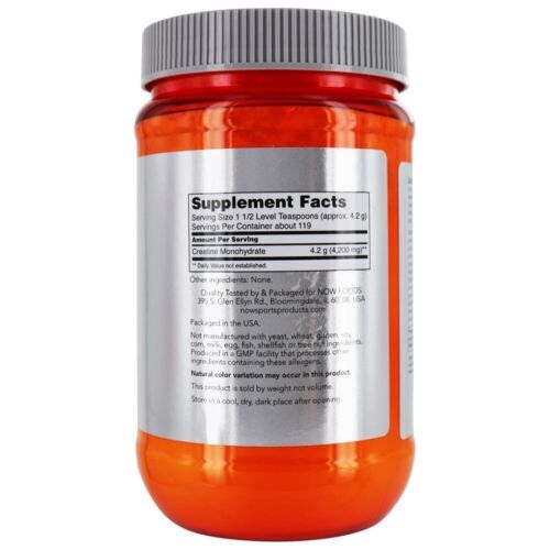 NOW Sports Micronized Creatine Monohydrate Pure Powder 500grams Kosher/Vegan/NonGMO