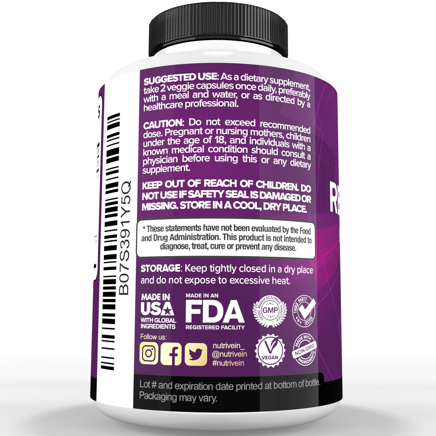 Nutrivein Premium Resveratrol 1450mg - 120 Capsules