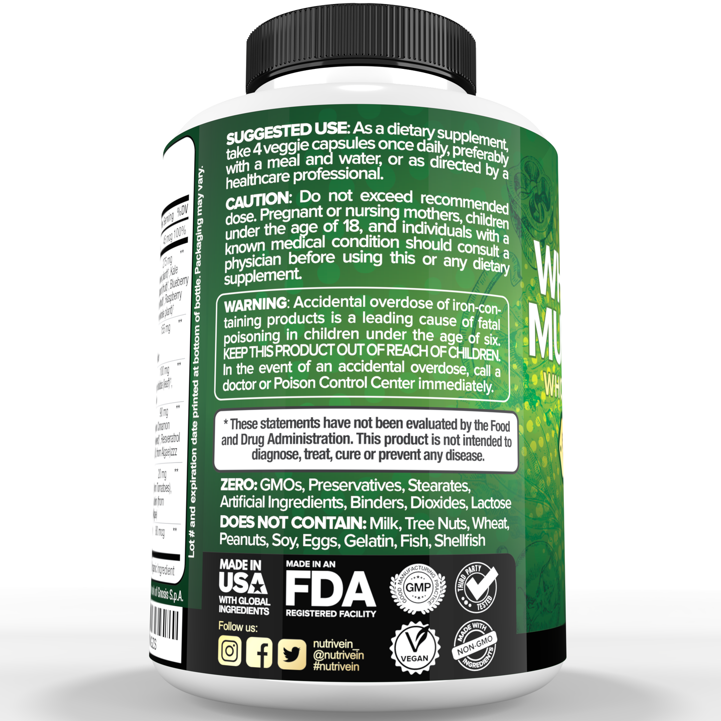 Nutrivein Whole Food Multivitamin for Men & Women – 120 Vegan Multivitamin Caps for Adults