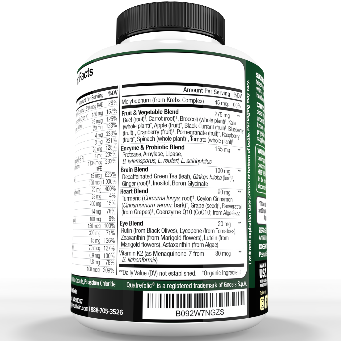 Nutrivein Whole Food Multivitamin for Men & Women – 120 Vegan Multivitamin Caps for Adults