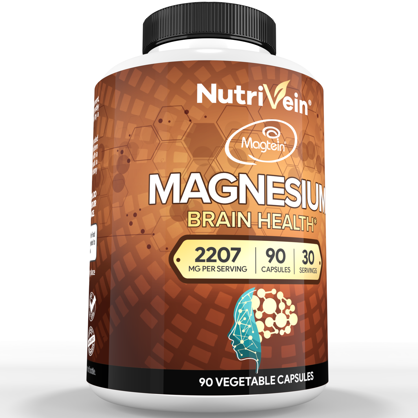 Nutrivein Premium Magtein Magnesium L-Threonate Supplement 2207 mg - 90 Caps (3 a Day)