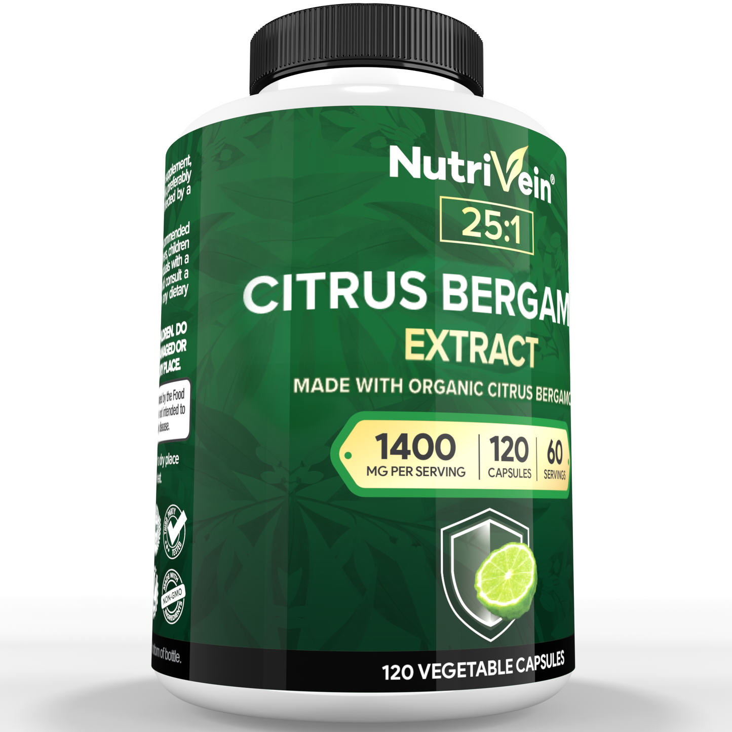 Nutrivein Premium Citrus Bergamot Supplement 1400mg 25:1 Bergamia Extract - 60 Day Supply - 120 Capsules