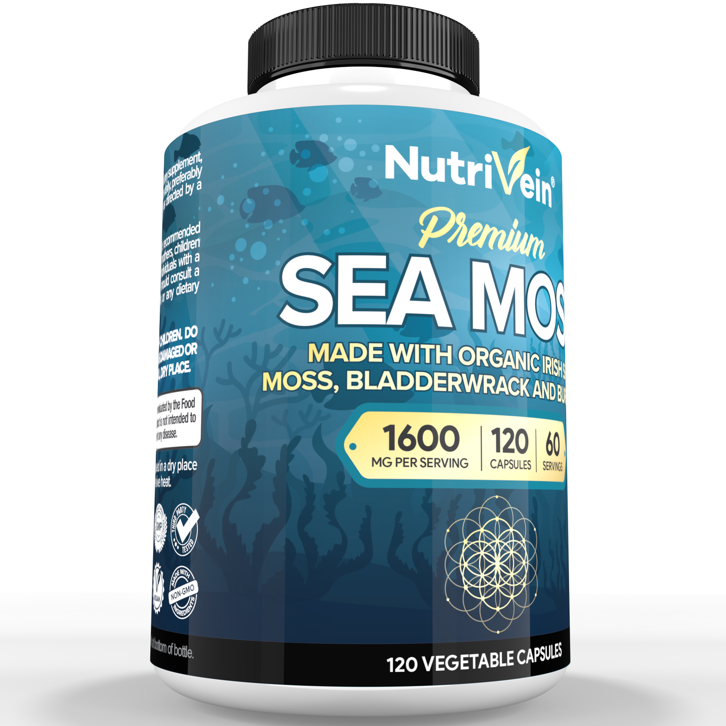 Nutrivein Organic Sea Moss 1600mg Plus Bladderwrack & Burdock - 120 Capsules