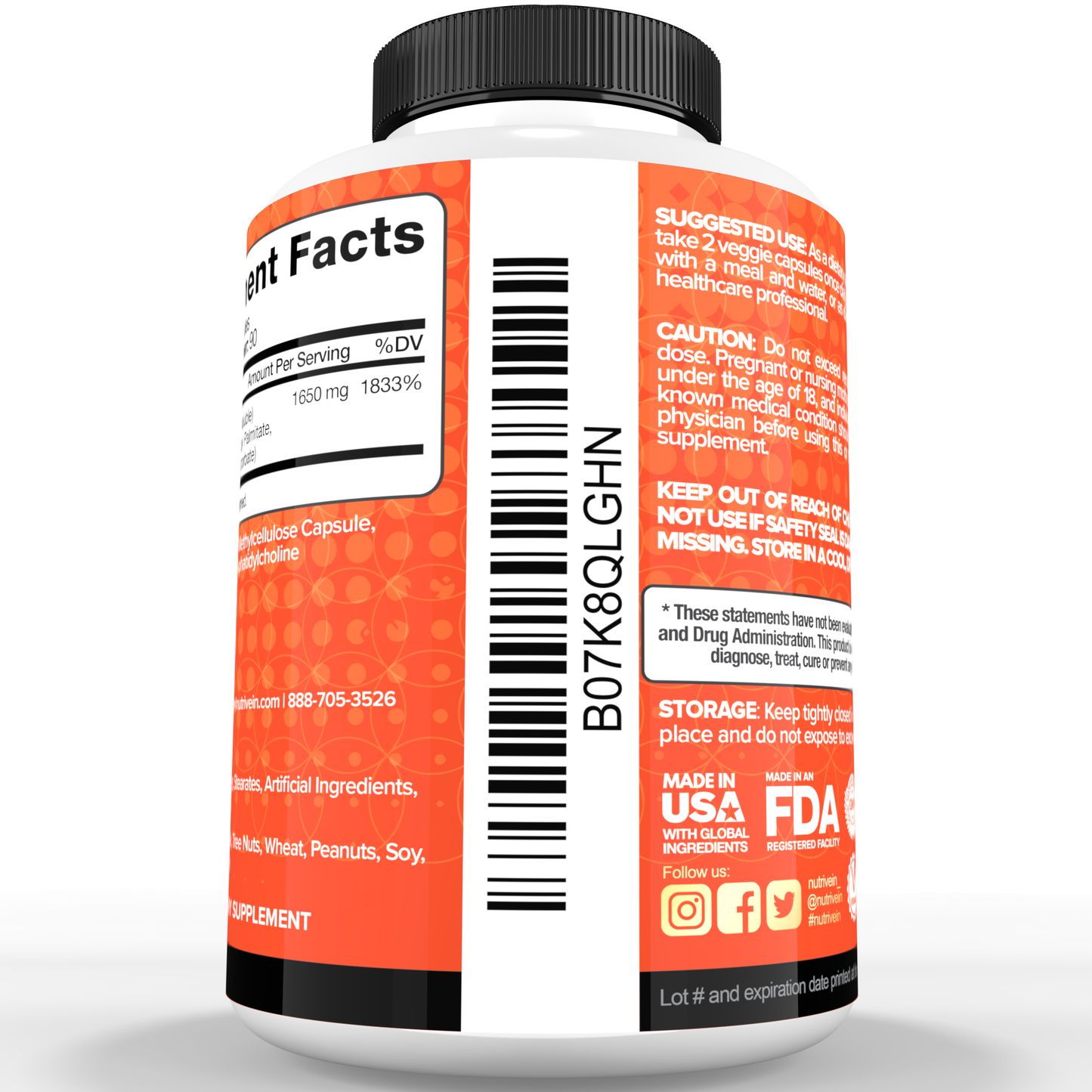 Nutrivein Premium Liposomal Vitamin C Supplement 1650mg - 180 Caps