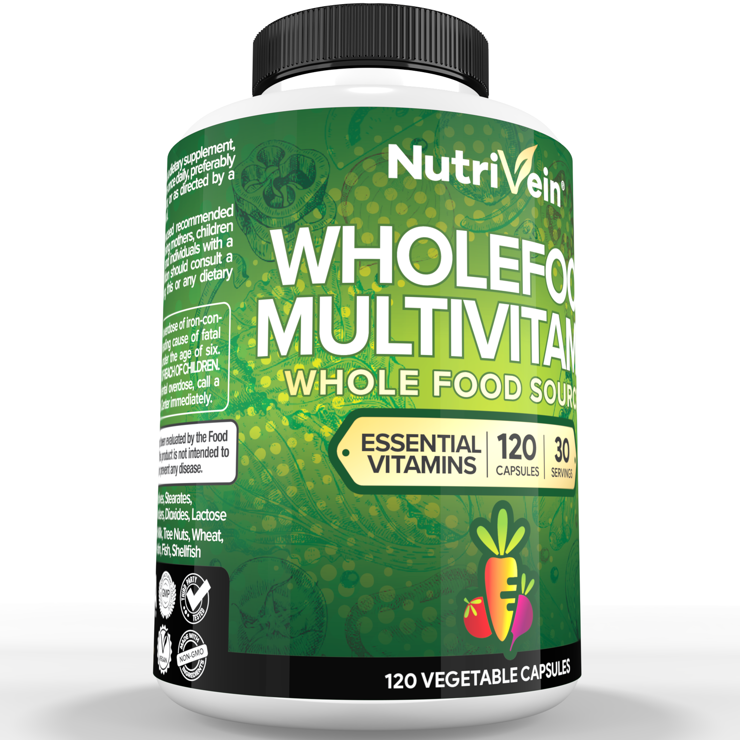Nutrivein Whole Food Multivitamin for Men & Women – 120 Vegan Multivitamin Caps for Adults