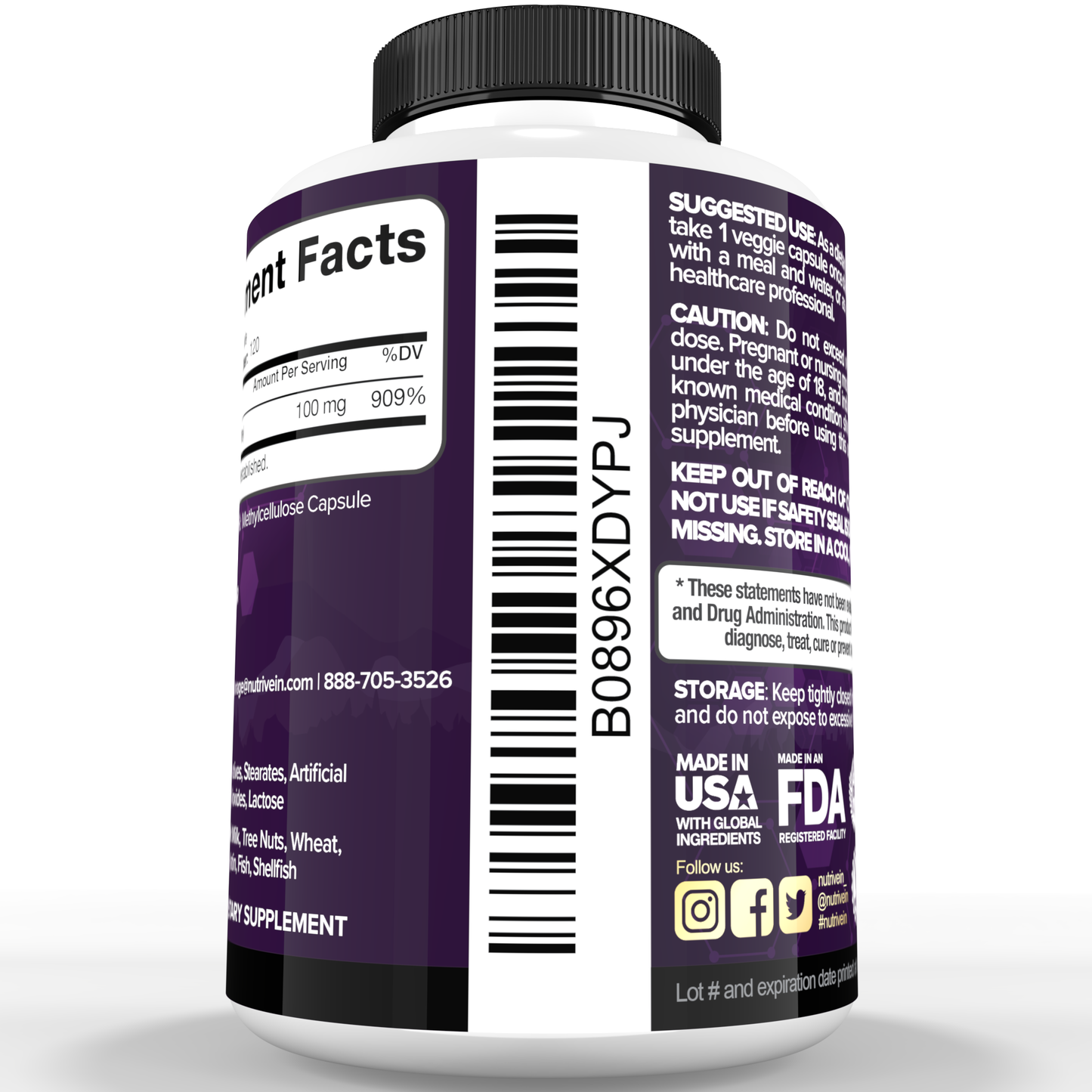 Nutrivein Premium Zinc Picolinate 100mg - 120 Capsules