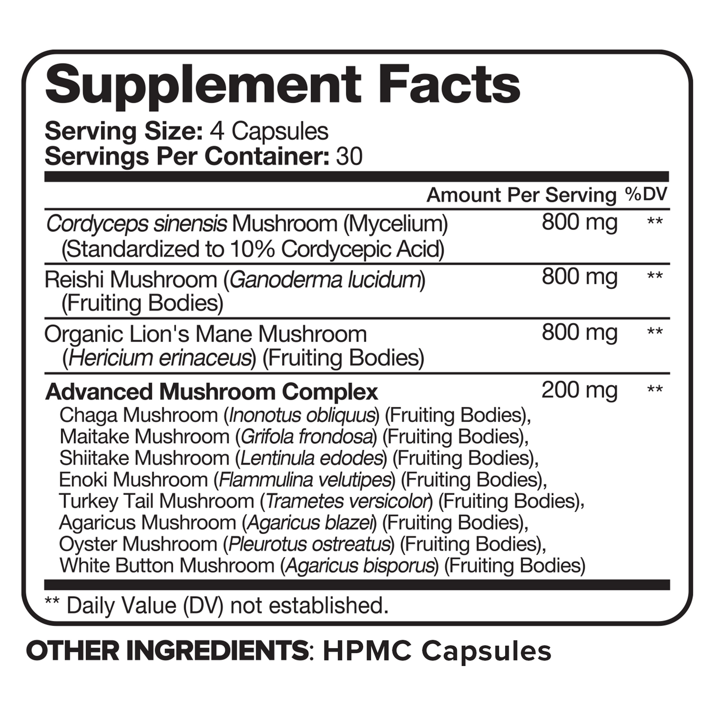 Nutrivein Premium Mushroom Supplement 2600 mg- Bottle 120 Capsules