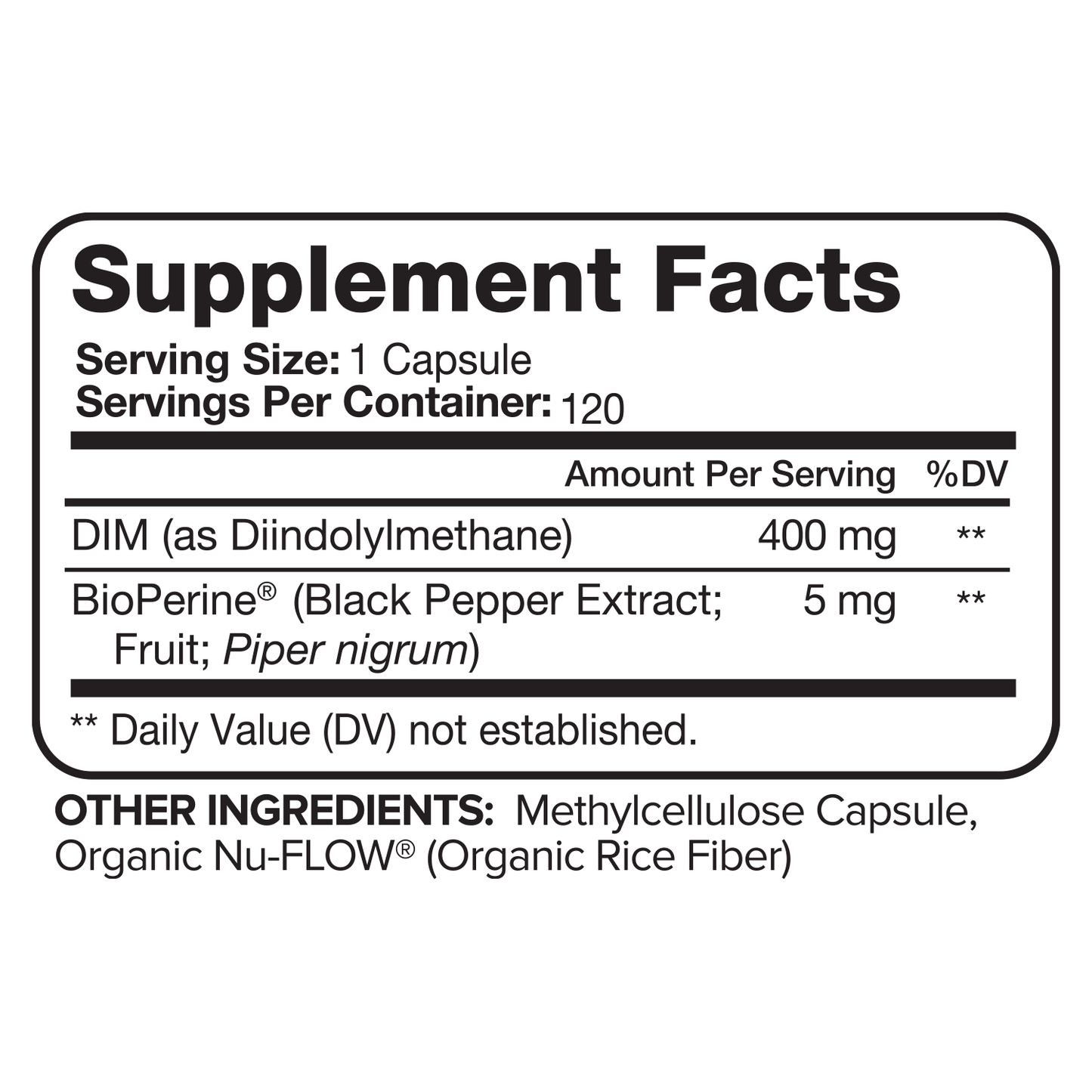 Nutrivein Premium DIM Supplement 400 mg Daily - 120 Capsules