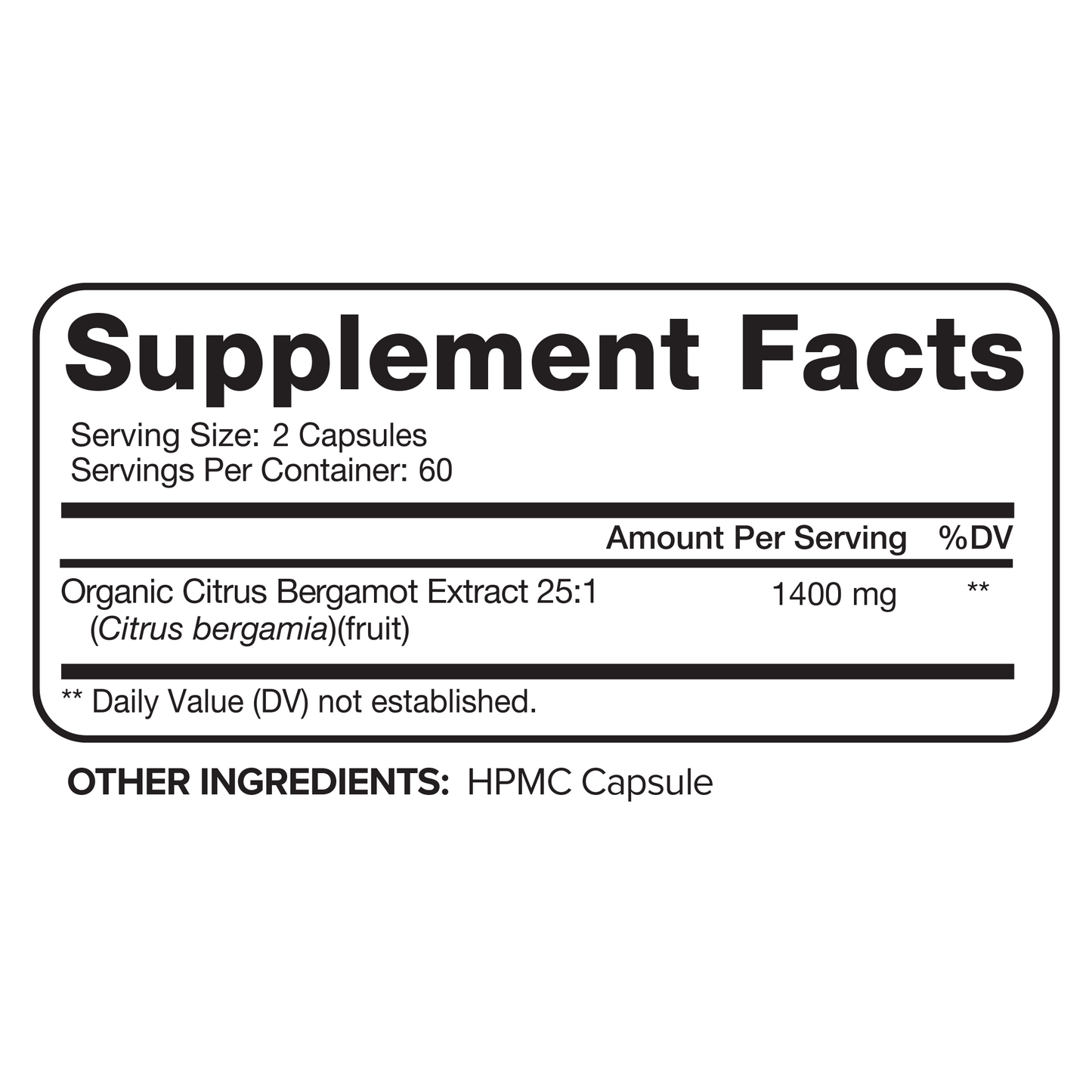 Nutrivein Premium Citrus Bergamot Supplement 1400mg 25:1 Bergamia Extract - 60 Day Supply - 120 Capsules