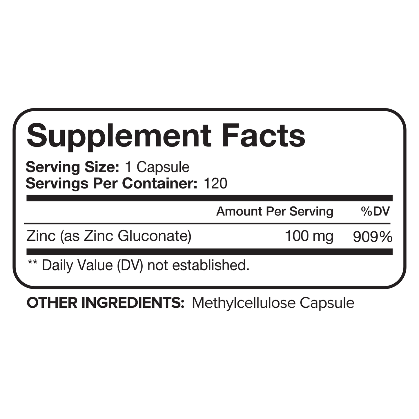Nutrivein Premium Zinc Gluconate 100mg - 120 Capsules