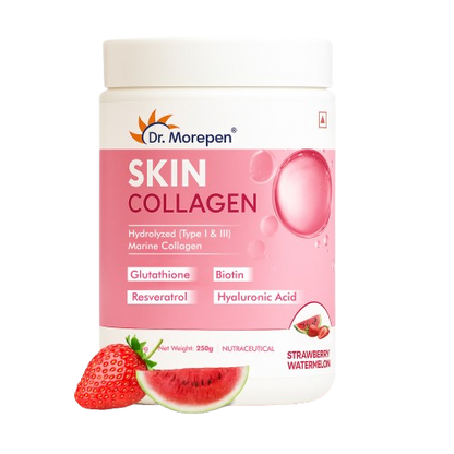 DR. Morepen Skin Collagen Powder with Glutathione, Hyaluronic Acid, Resveratrol &amp; Biotin Strawberry Watermelon Flavour