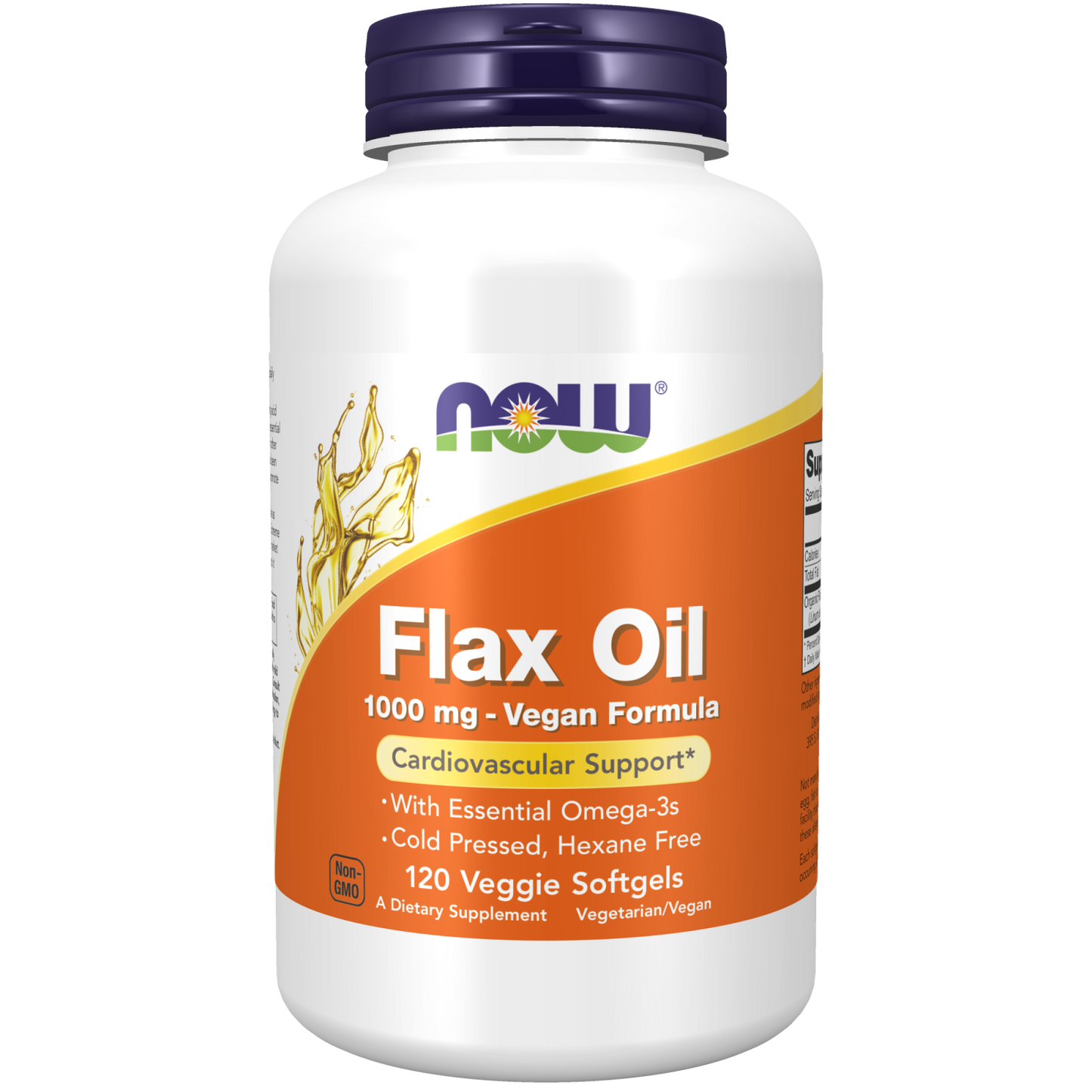 Now Foods Flax Oil 1000 mg Vegan Formula 120 Veggie Softgels - 1773
