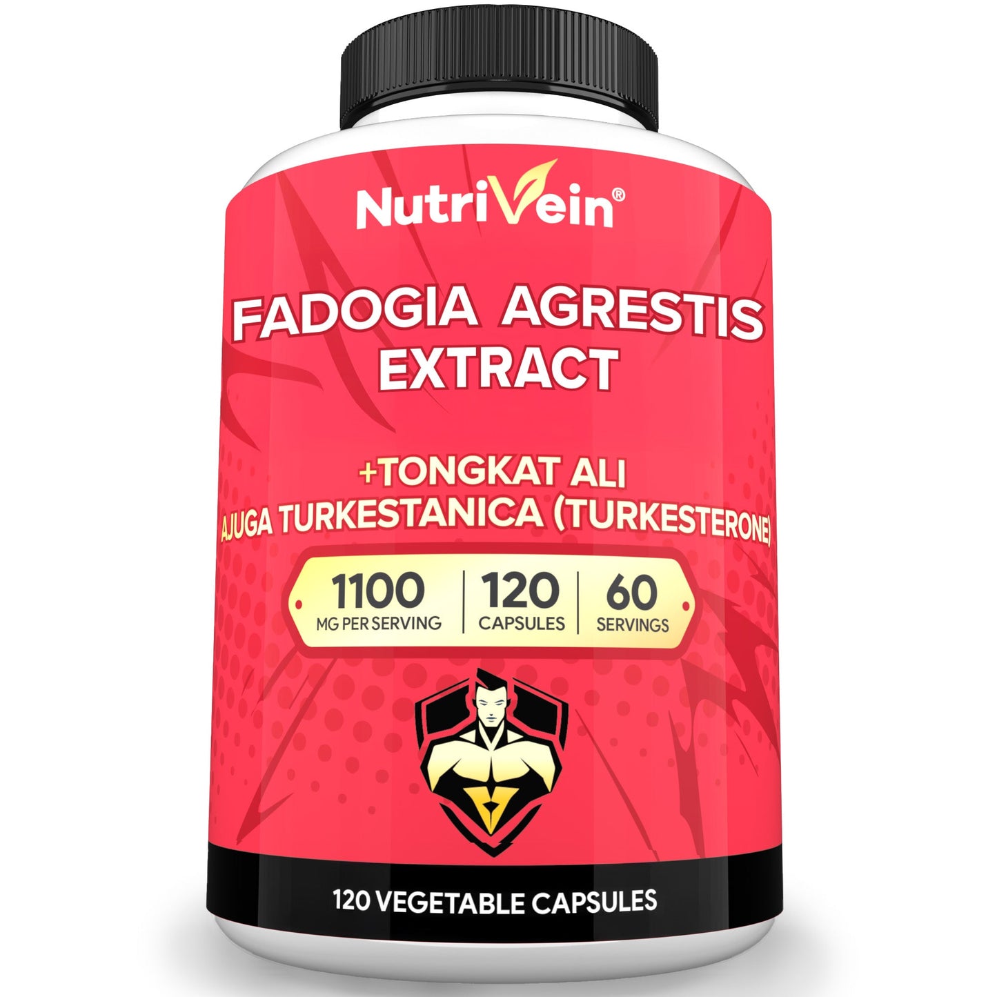 Nutrivein Premium Fadogia Agrestis and Tongkat Ali Supplement with Turkesterone - 1100 mg - 120 Caps